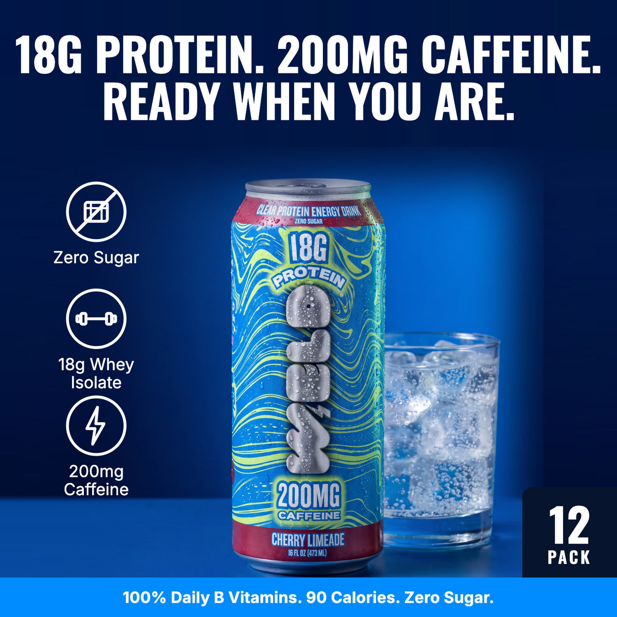 Cherry Limeade 12 pack: 18g protein, 200mg caffeine, zero sugar