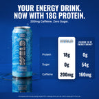 WELD Blue Razz vs a leading 16 oz energy drink: 18g protein, 0g sugar, 200mg caffeine