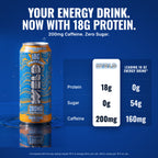 WELD Orange Cream vs a leading 16 oz energy drink: 18g protein, 0g sugar, 200mg caffeine
