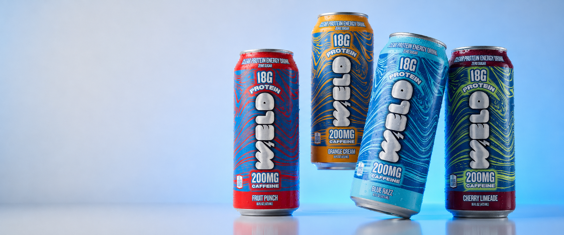 WELD four-pack hero — Fruit Punch, Orange Cream, Blue Razz, Cherry Limeade