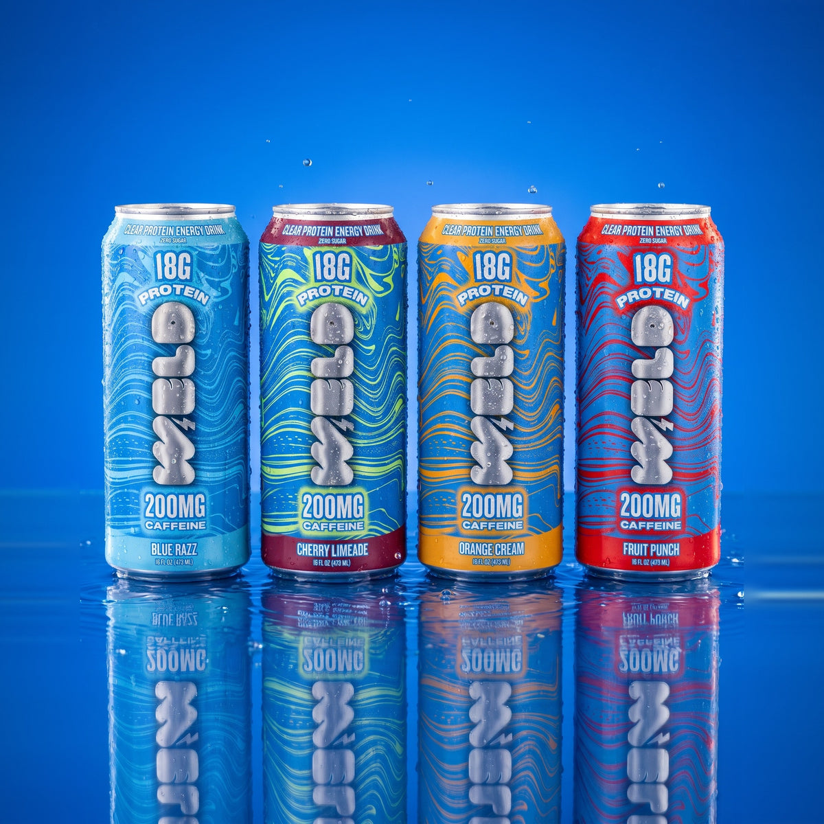 WELD Variety Pack: Blue Razz, Cherry Limeade, Orange Cream and Fruit Punch cans in water